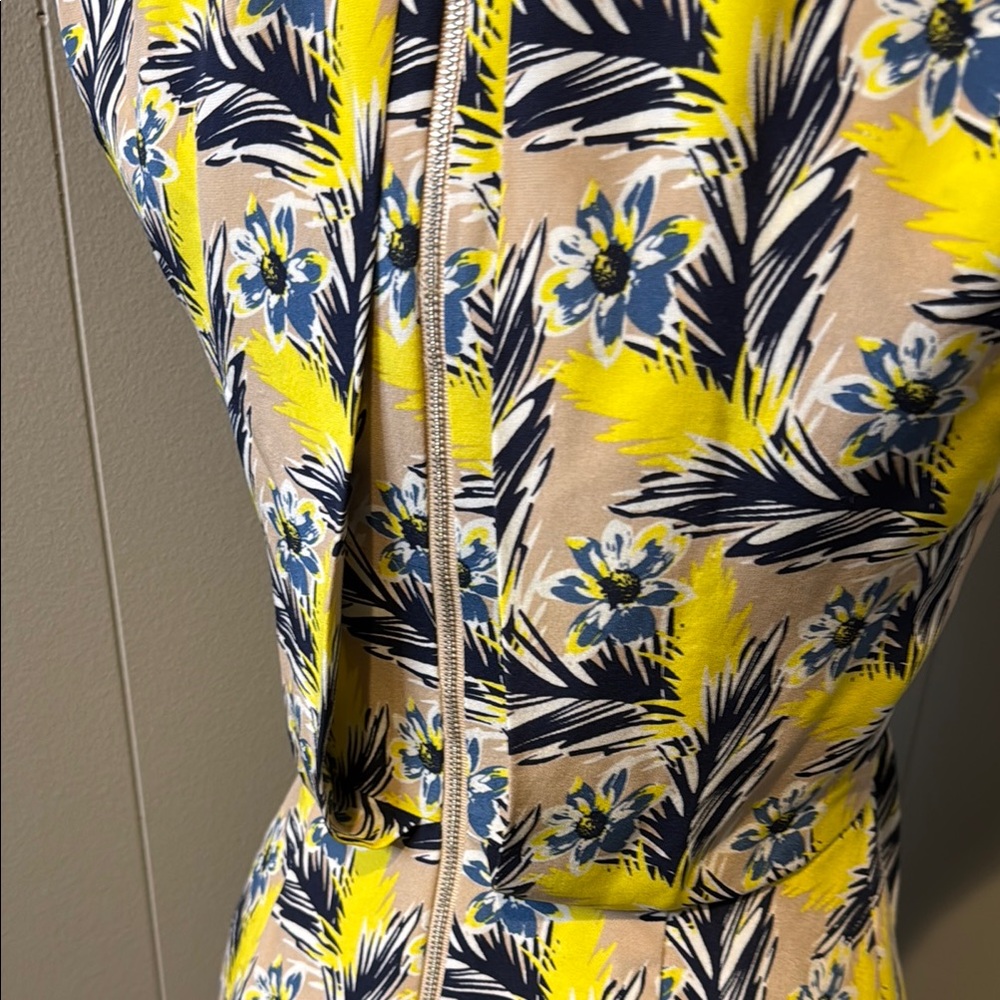 B6 J. Crew Women’s Petite 00P Vibrant Yellow Patterned Midi Dress - Picture 6 of 7